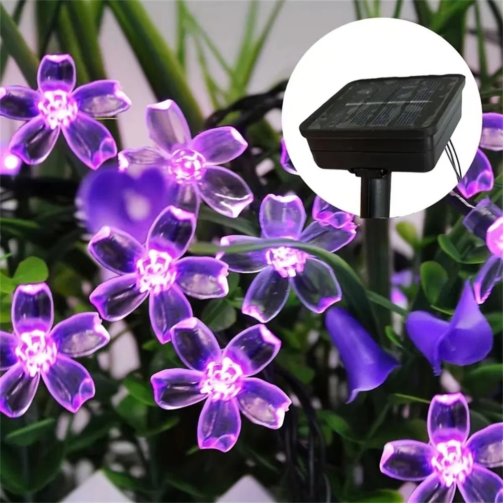 Purple Solar Flower Fairy String Lights Outdoor Decorative Garden Lighting 6