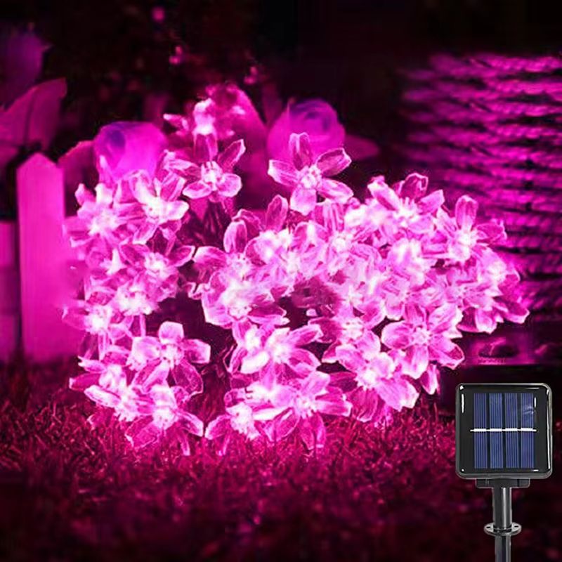 Solar Cherry Blossom Flower String Lights Waterproof Outdoor Garden Decoration 0