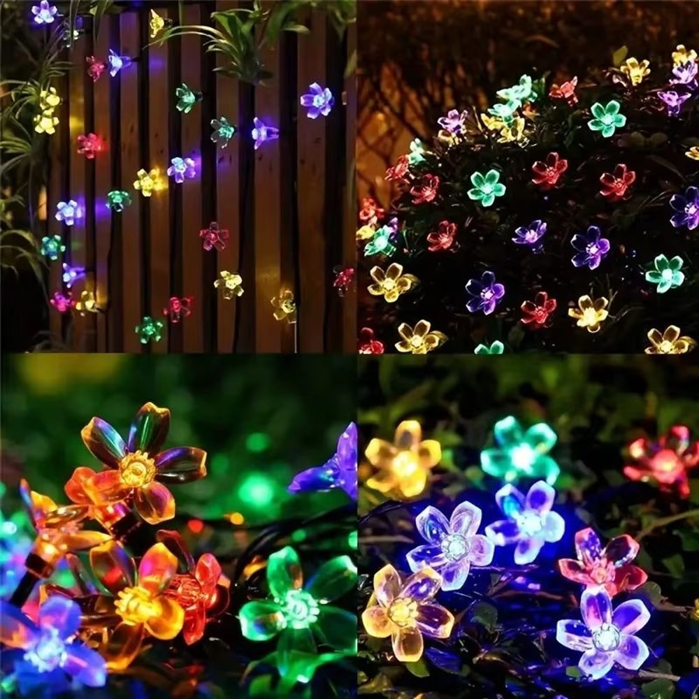 Solar Cherry Blossom Flower String Lights Waterproof Outdoor Garden Decoration 4