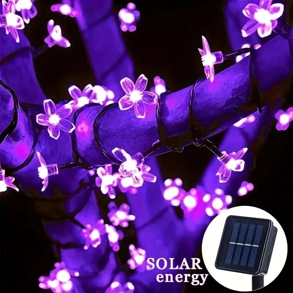 Solar Cherry Blossom Flower String Lights Waterproof Outdoor Garden Decoration 6