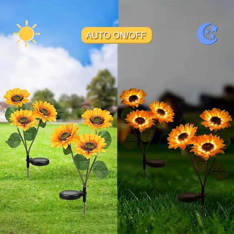 LED Solar Sunflower Garden Lights With 1 Or 3 Heads For Outdoor Landscape Decor 2