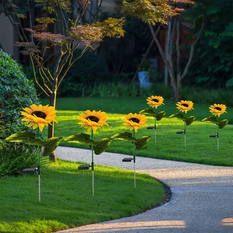 LED Solar Sunflower Garden Lights With 1 Or 3 Heads For Outdoor Landscape Decor 4