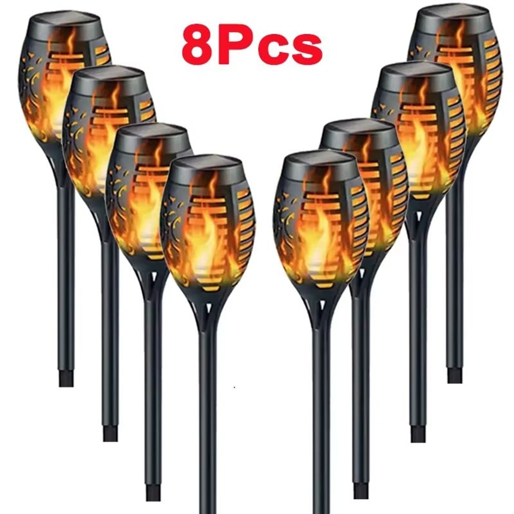 Solar Flame Torch Lights Flickering Waterproof Outdoor Garden And Pathway Decor Set 10