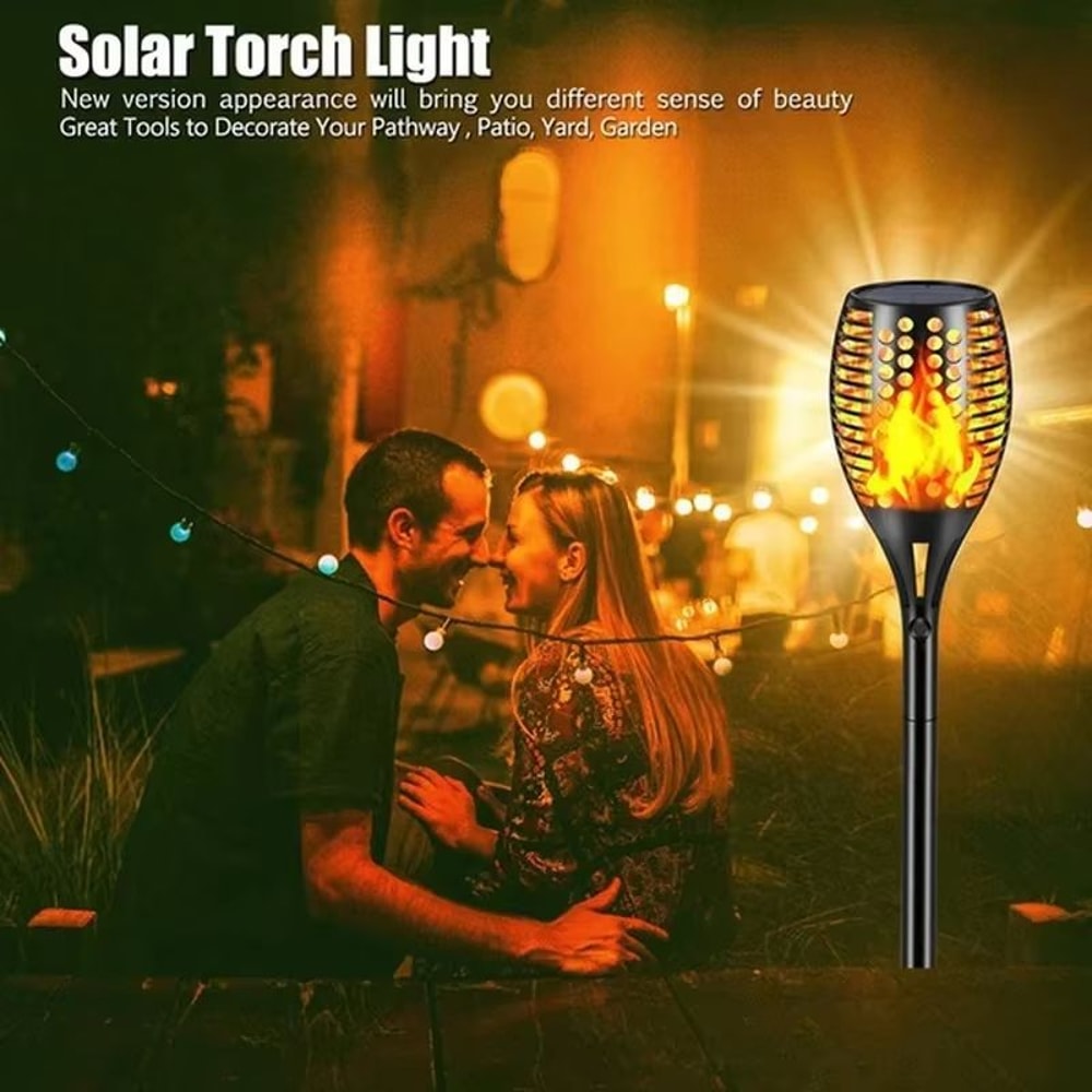 Solar Flame Torch Lights Flickering Waterproof Outdoor Garden And Pathway Decor Set 4