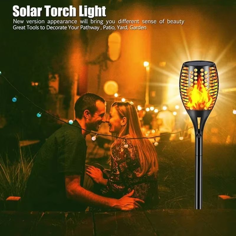 Solar Flame Torch Lights Flickering Waterproof Outdoor Garden And Pathway Decor Set 4