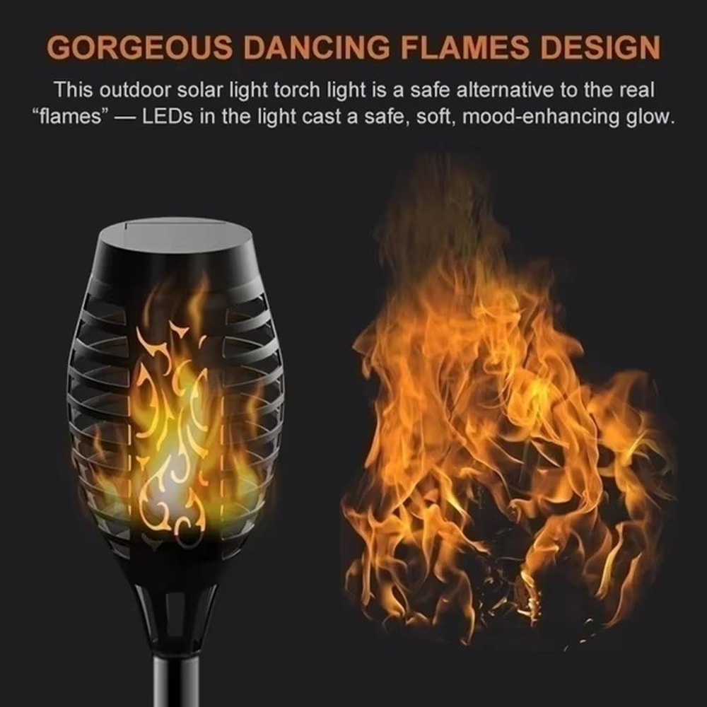 Solar Flame Torch Lights Flickering Waterproof Outdoor Garden And Pathway Decor Set 5