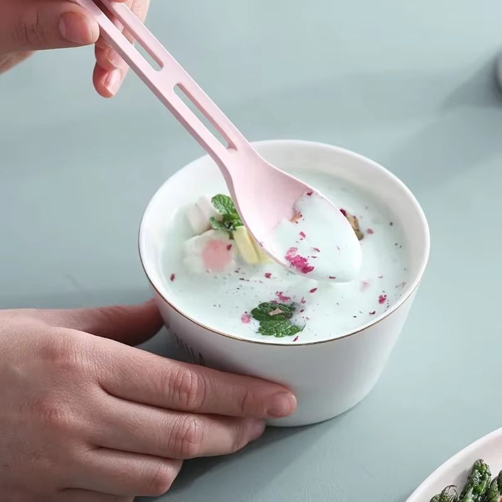 Portable Wheat Straw Travel Cutlery Set Detachable Eco Friendly Tableware For Camping And Picnic 3