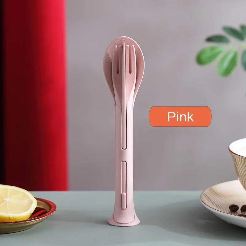 Portable Wheat Straw Travel Cutlery Set Detachable Eco Friendly Tableware For Camping And Picnic 7