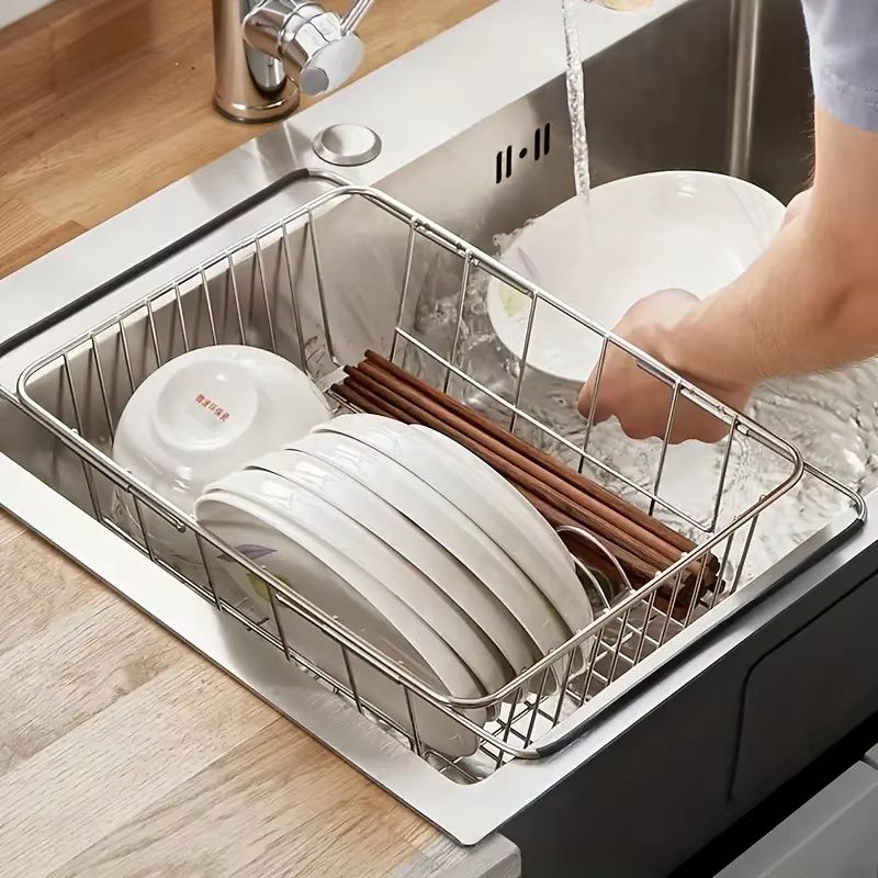 Retractable Sink Drain Rack Adjustable Dish And Produce Washing Basket For Kitchen Sink 1
