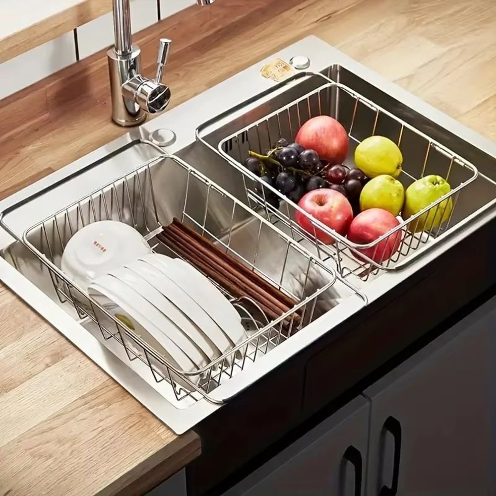 Retractable Sink Drain Rack Adjustable Dish And Produce Washing Basket For Kitchen Sink 3