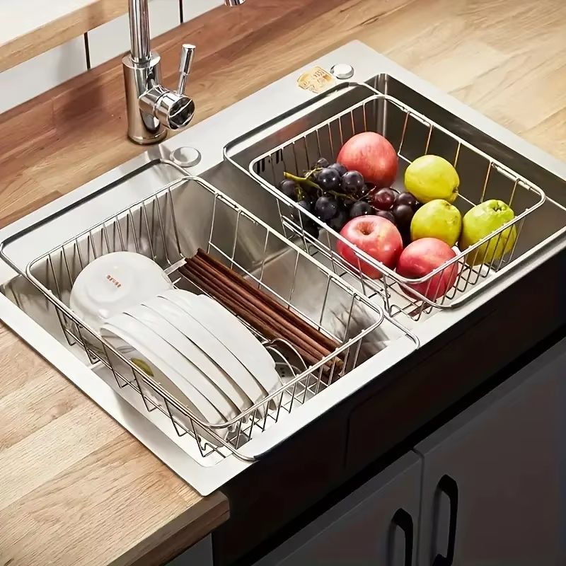 Retractable Sink Drain Rack Adjustable Dish And Produce Washing Basket For Kitchen Sink 3