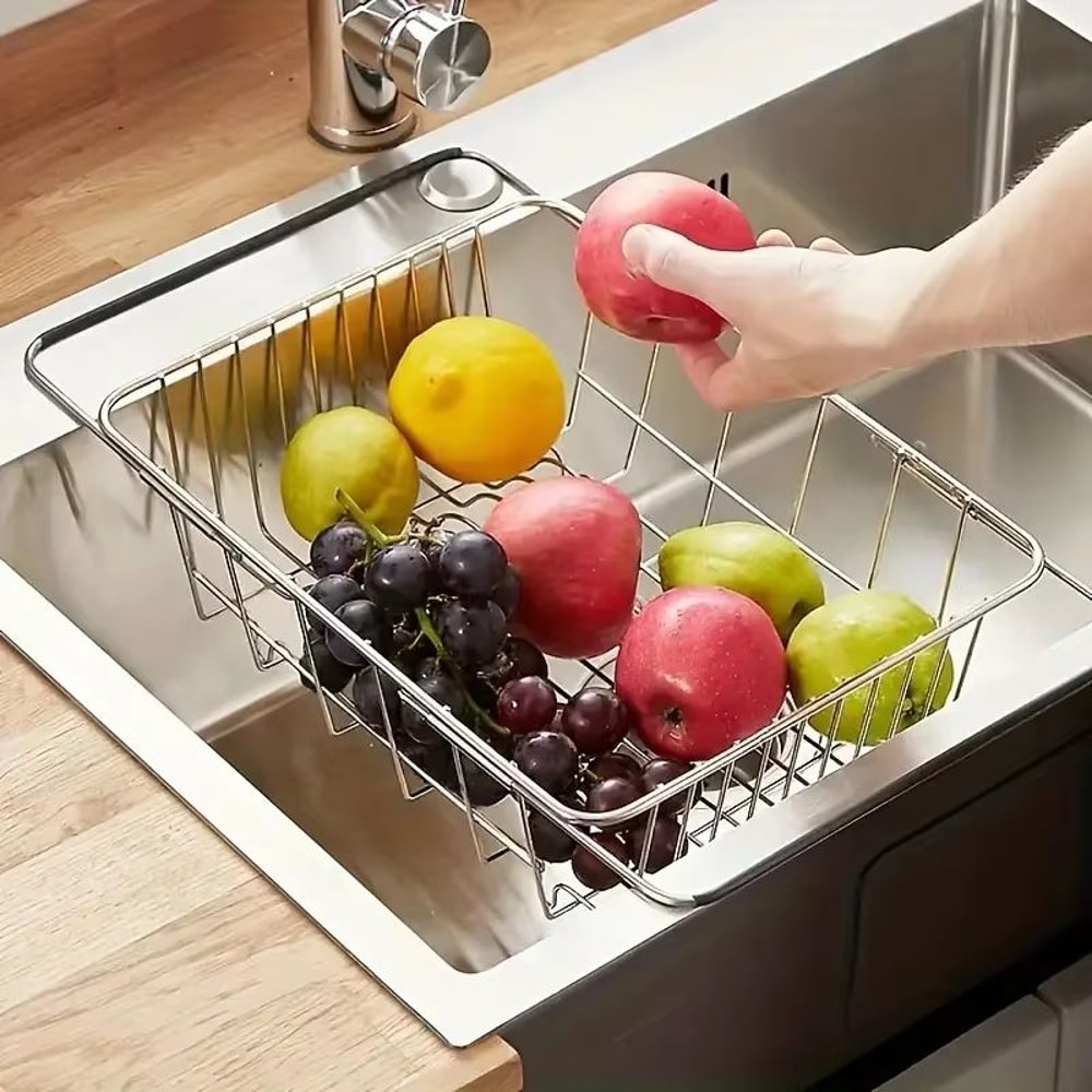 Retractable Sink Drain Rack Adjustable Dish And Produce Washing Basket For Kitchen Sink 4
