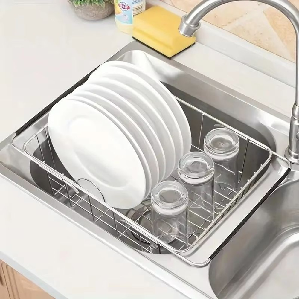 Retractable Sink Drain Rack Adjustable Dish And Produce Washing Basket For Kitchen Sink 5