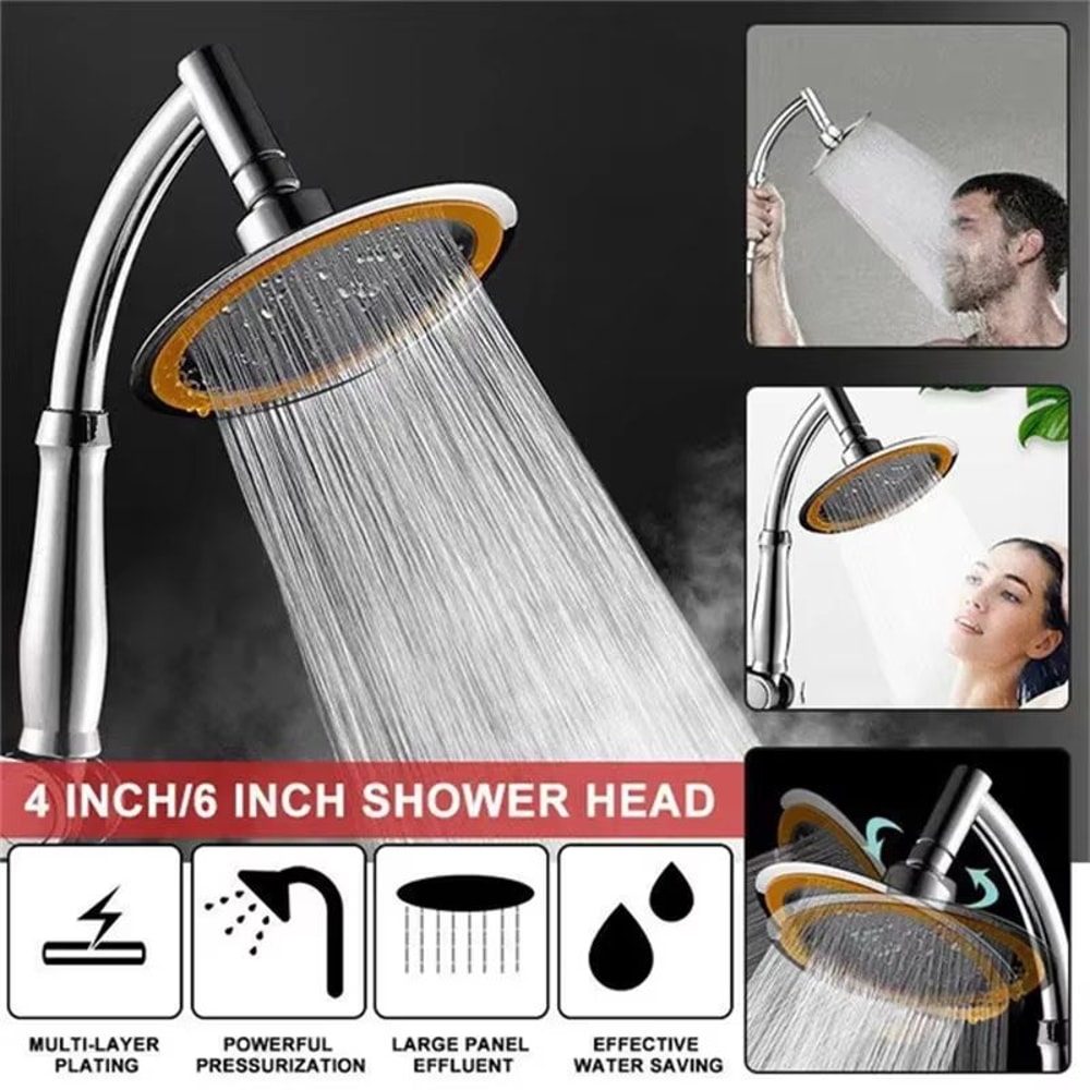 High Pressure Handheld Shower Head 4in Or 6in 360 Adjustable Rainfall Sprayer 0