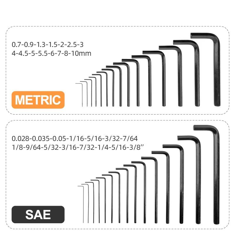 30Piece Hex Key Wrench Set SAE And Metric LShaped Allen Wrenches Chrome Vanadium Steel 1