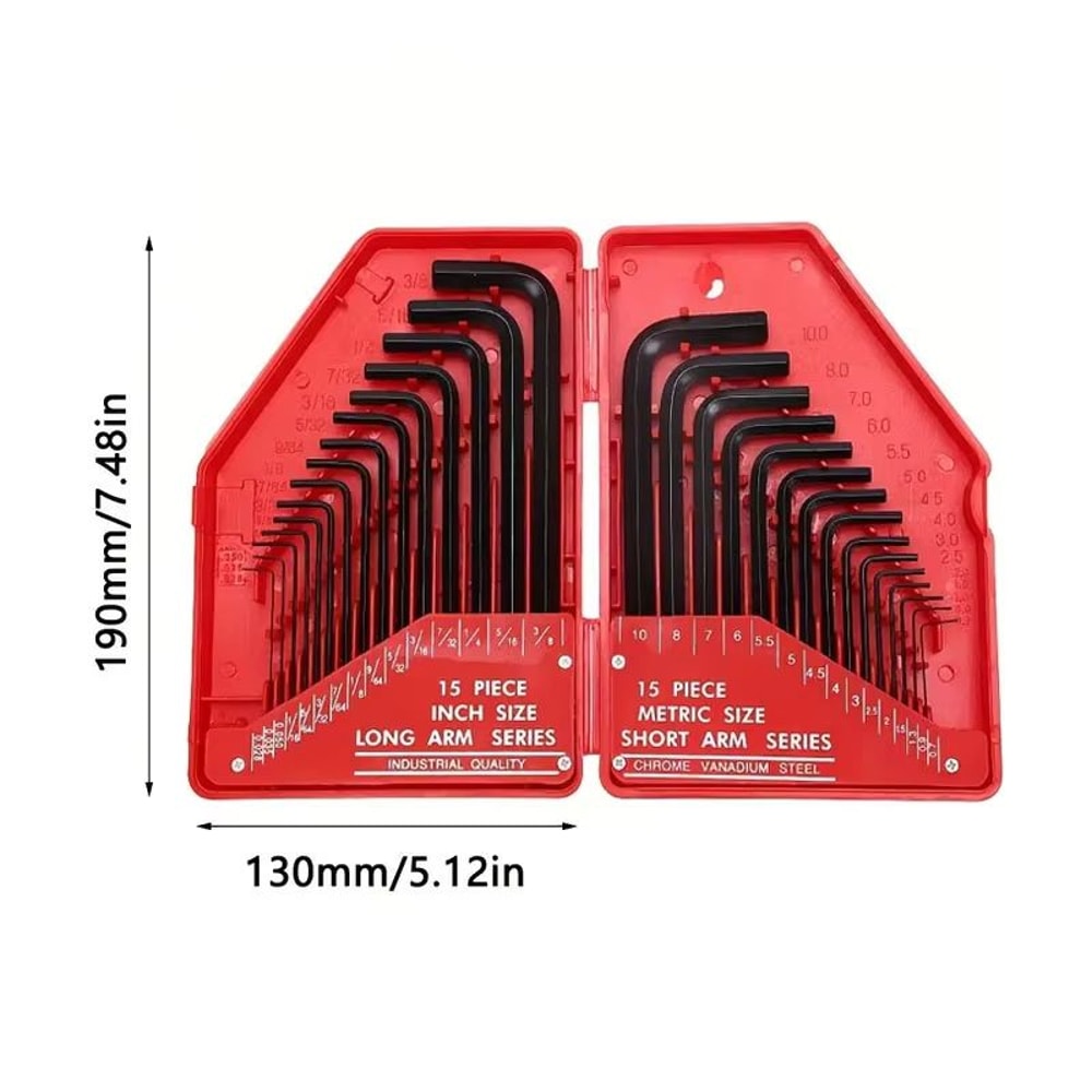 30Piece Hex Key Wrench Set SAE And Metric LShaped Allen Wrenches Chrome Vanadium Steel 5
