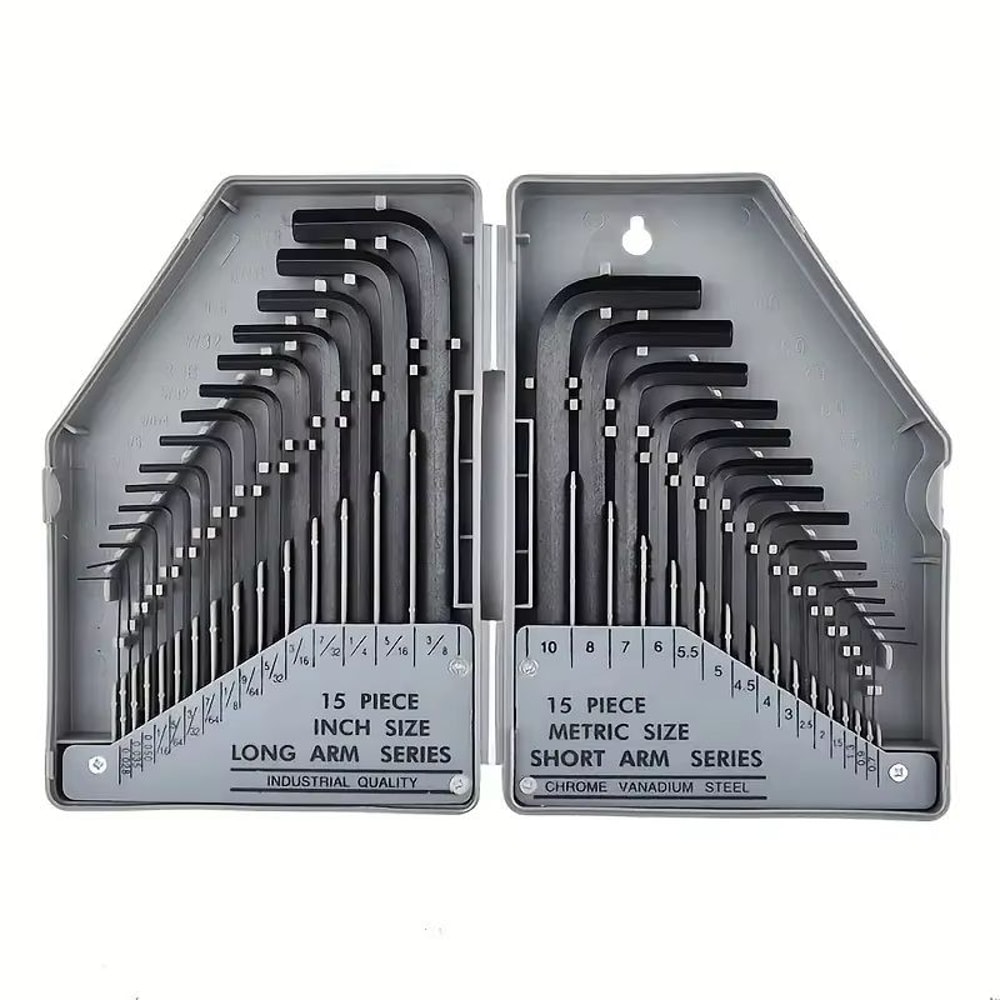 30Piece Hex Key Wrench Set SAE And Metric LShaped Allen Wrenches Chrome Vanadium Steel 6
