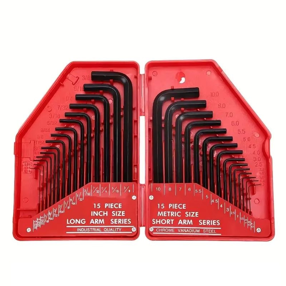 30Piece Hex Key Wrench Set SAE And Metric LShaped Allen Wrenches Chrome Vanadium Steel 7