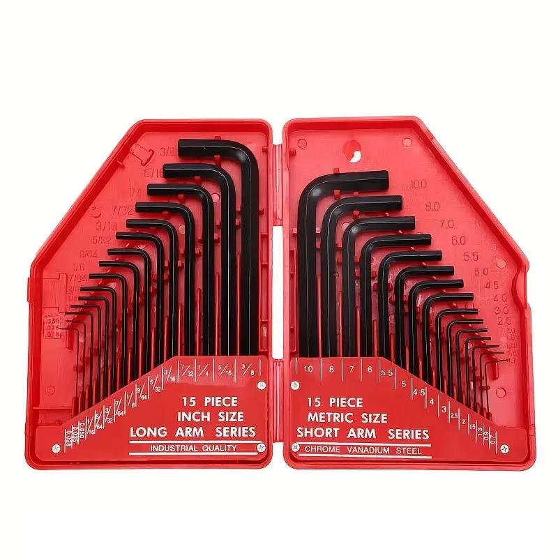 30Piece Hex Key Wrench Set SAE And Metric LShaped Allen Wrenches Chrome Vanadium Steel 7