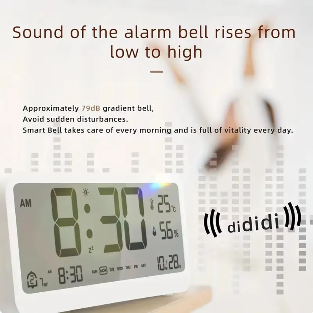 LCD Electronic Digital Alarm Clock With Temperature Humidity Display And Snooze Function 2