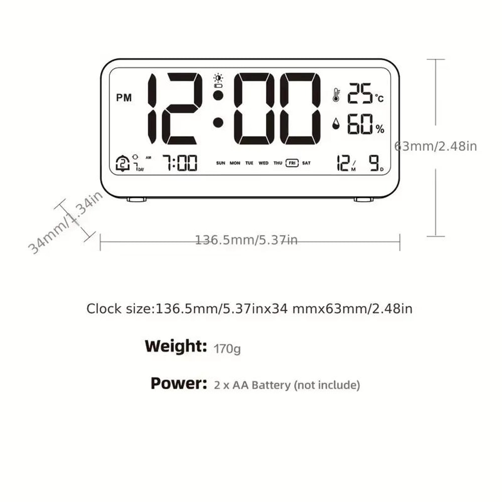 LCD Electronic Digital Alarm Clock With Temperature Humidity Display And Snooze Function 5