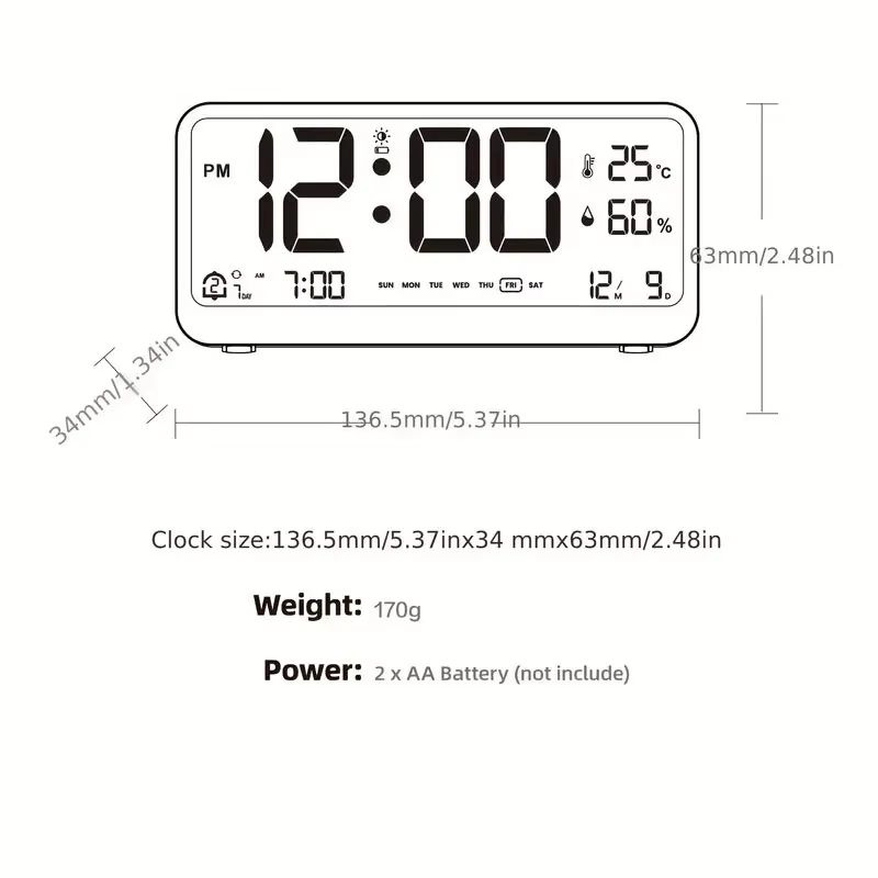 LCD Electronic Digital Alarm Clock With Temperature Humidity Display And Snooze Function 5