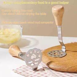 stainless steel potato ricer and garlic press with wooden handle for smooth mashed potatoes and baby food