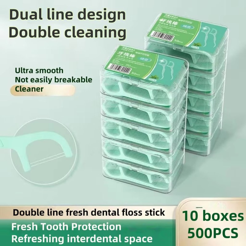 Double Line Dental Floss Picks 100150500PCS Portable Interdental Flossers With Toothpick Tip For Ad 1