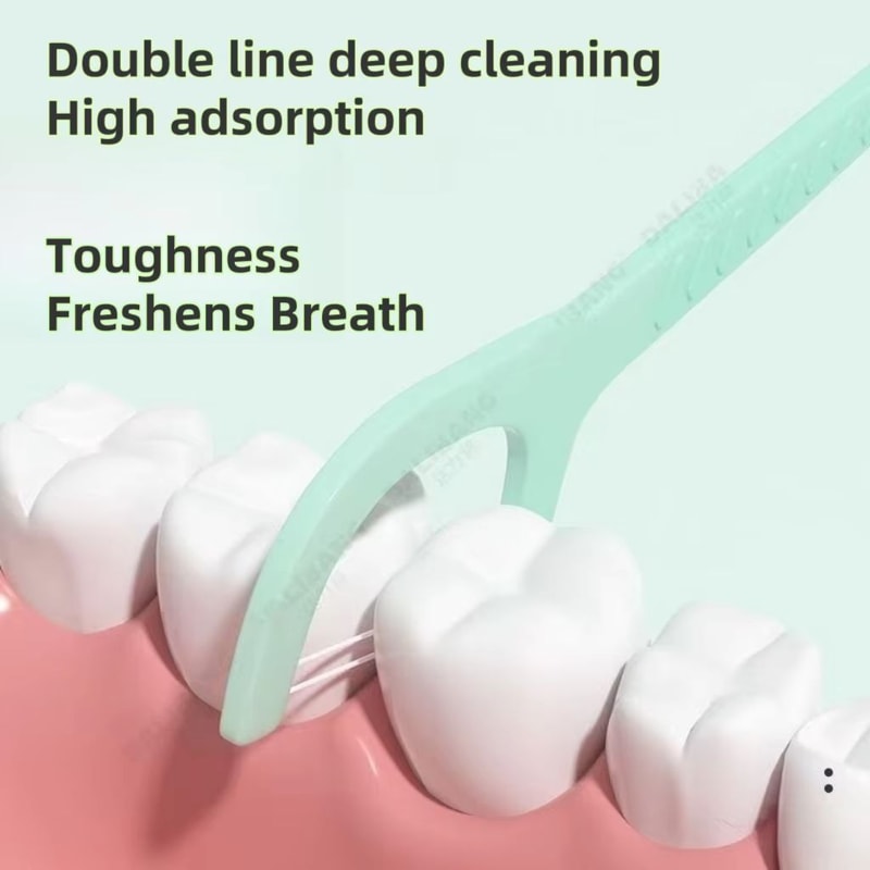 Double Line Dental Floss Picks 100150500PCS Portable Interdental Flossers With Toothpick Tip For Ad 4