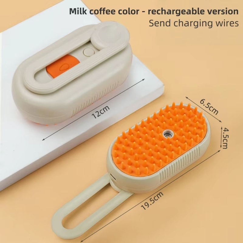 3in1 Pet Steam Brush With Spray Button Foldable Rotating Grooming Brush For Cats And Dogs 7