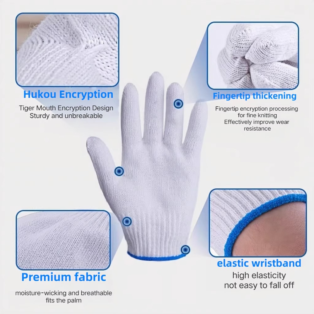 Pure Cotton Breathable Anti Slip Work Gloves Bulk Pack 103060 Pairs For Cleaning Handling And Daily 0