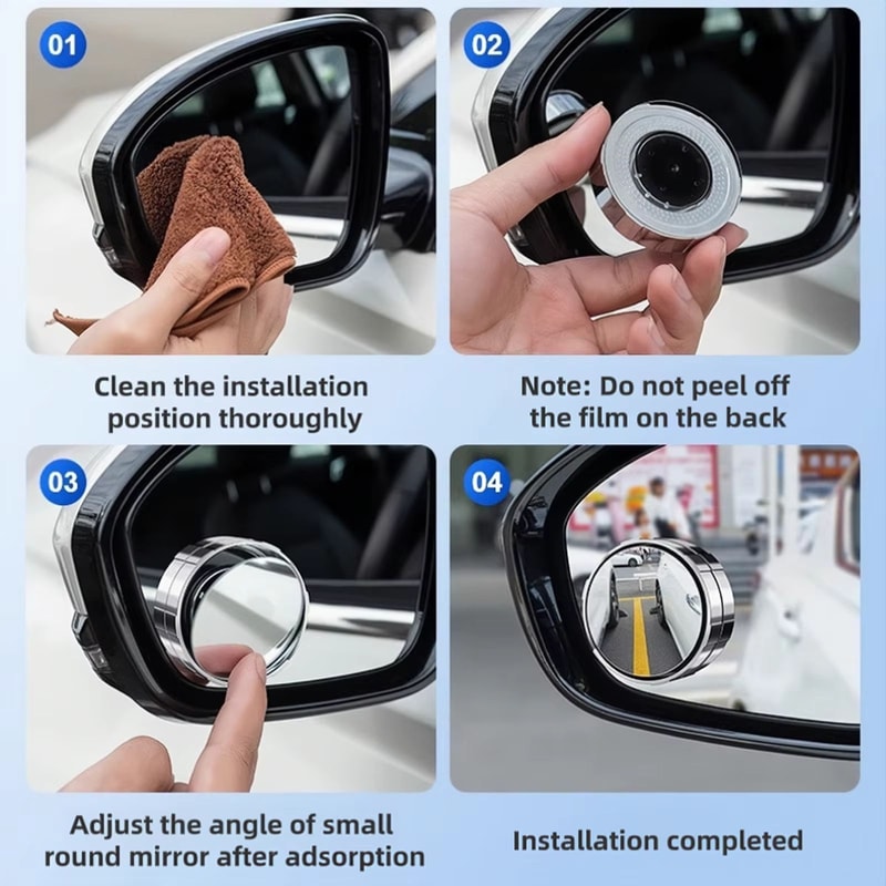 2PCS Suction Cup Blind Spot Mirror 360 Degree Adjustable Wide Angle Convex Mirrors For Safer Lane C 4