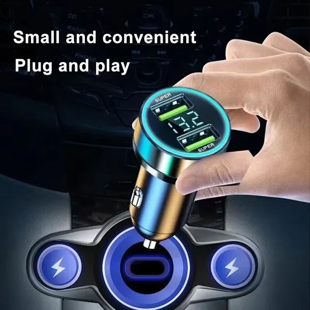 240W Dual USB Fast Charging Car Charger With Digital Display And Ambient Light For 12V24V Vehicles 2