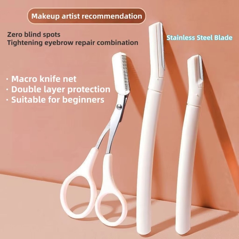 3Piece Stainless Steel Eyebrow Razor Set Portable Eyebrow Trimmer And Safety Eyebrow Shaper Tool Fo 0