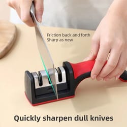 3 stage hand crank kitchen knife sharpener with non slip base for fast, safe sharpening