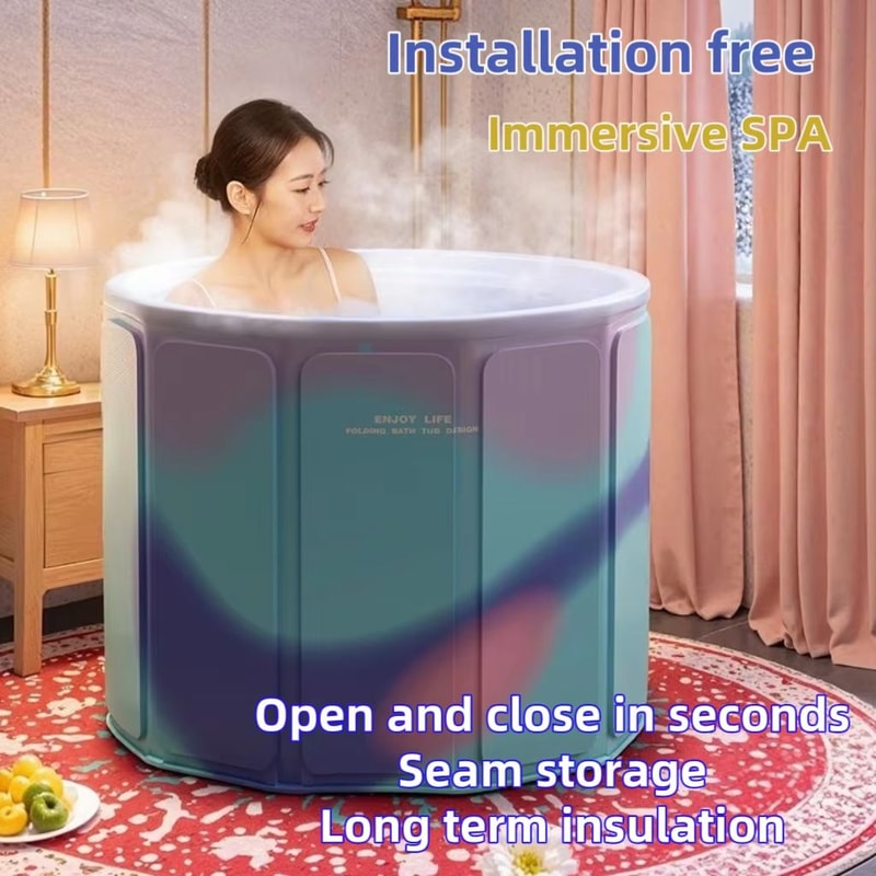 Folding Portable Bathtub For Adults And Kids Full Body Thickened Temperature Lock Soak Tub 0