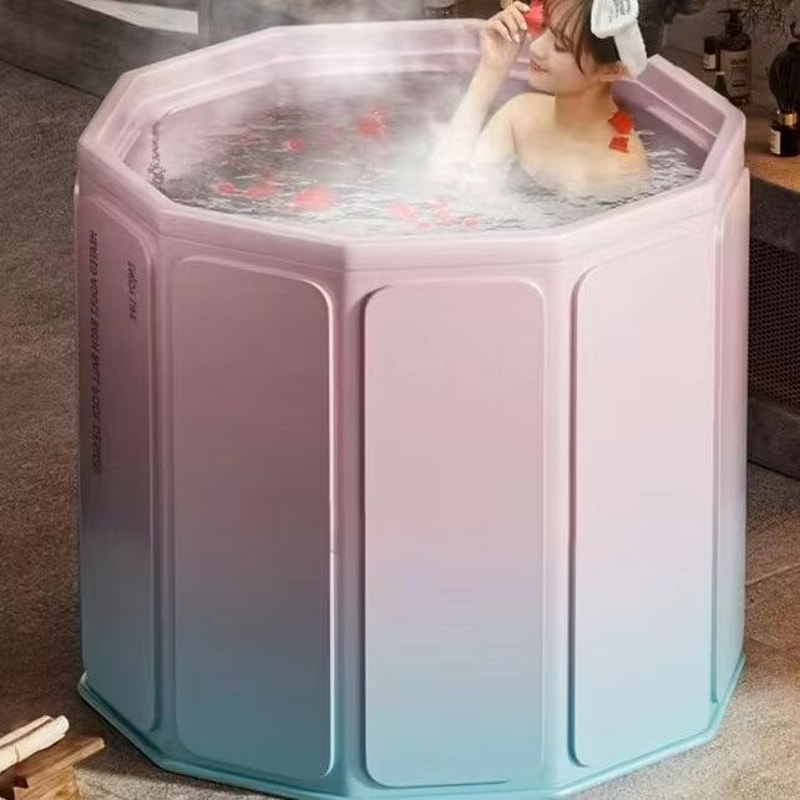 Folding Portable Bathtub For Adults And Kids Full Body Thickened Temperature Lock Soak Tub 7
