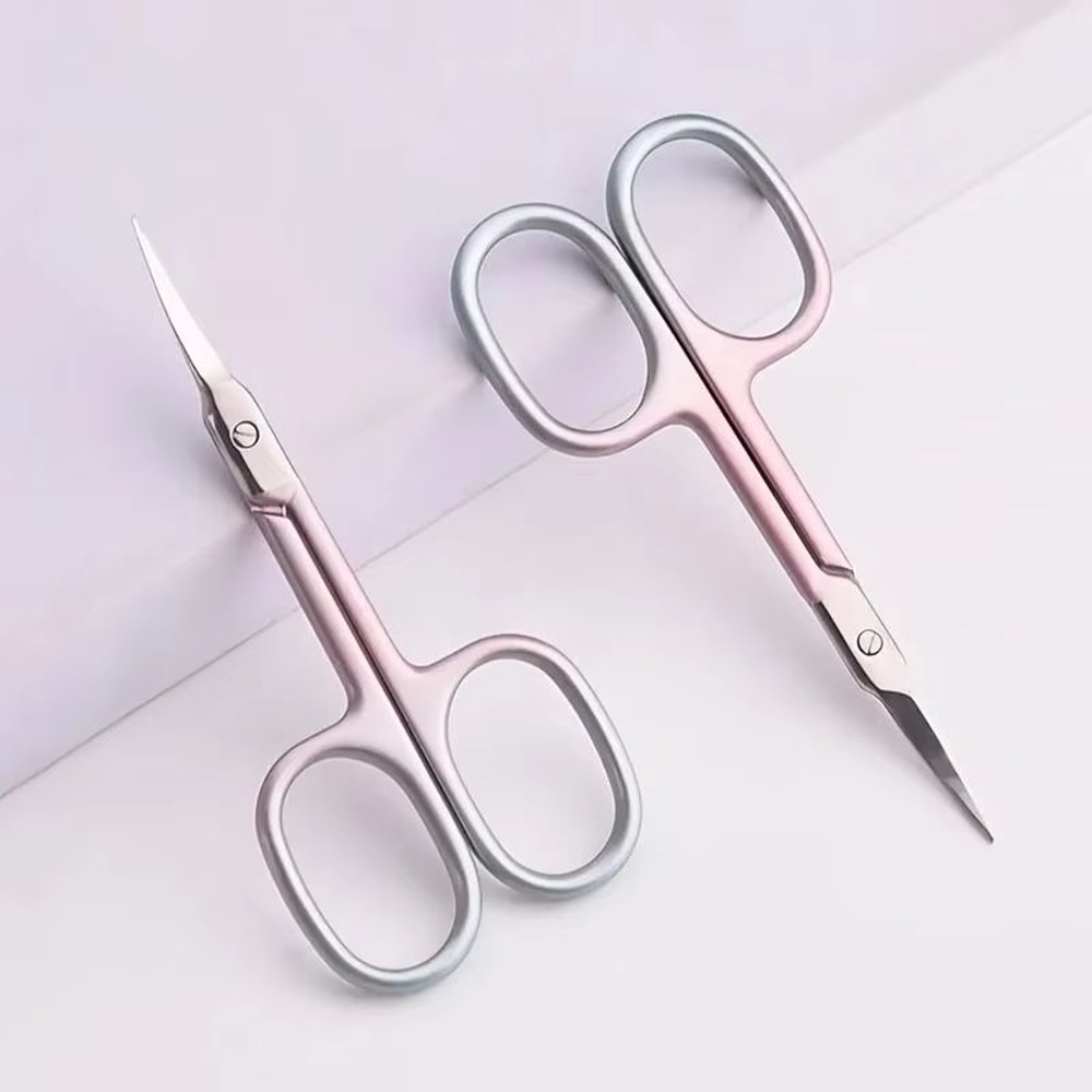 Coral Pink Ambidextrous Cuticle Scissors Extra Fine Curved Precision Manicure Tool 0