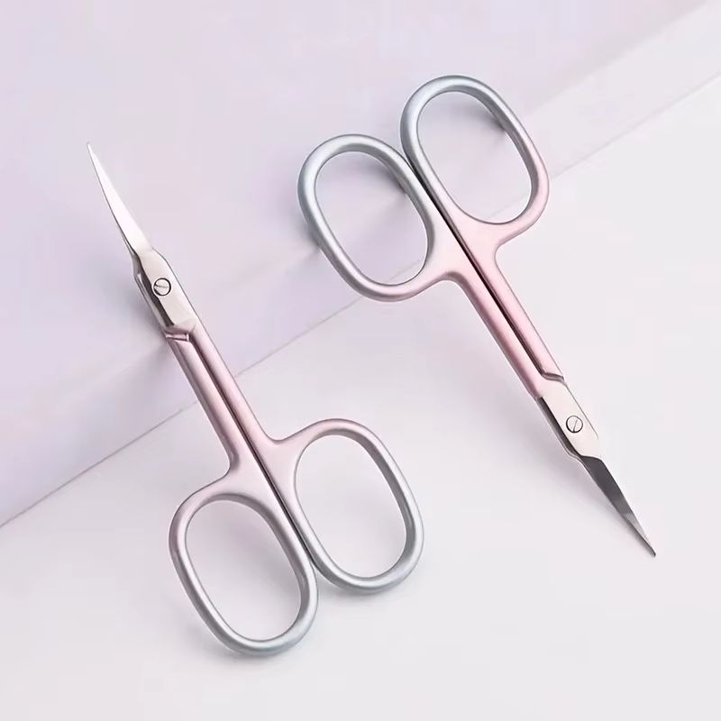 Coral Pink Ambidextrous Cuticle Scissors Extra Fine Curved Precision Manicure Tool 0