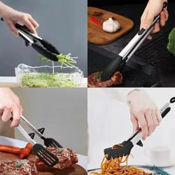 9 inch locking silicone kitchen tongs heat resistant nonstick safe cooking and serving tongs