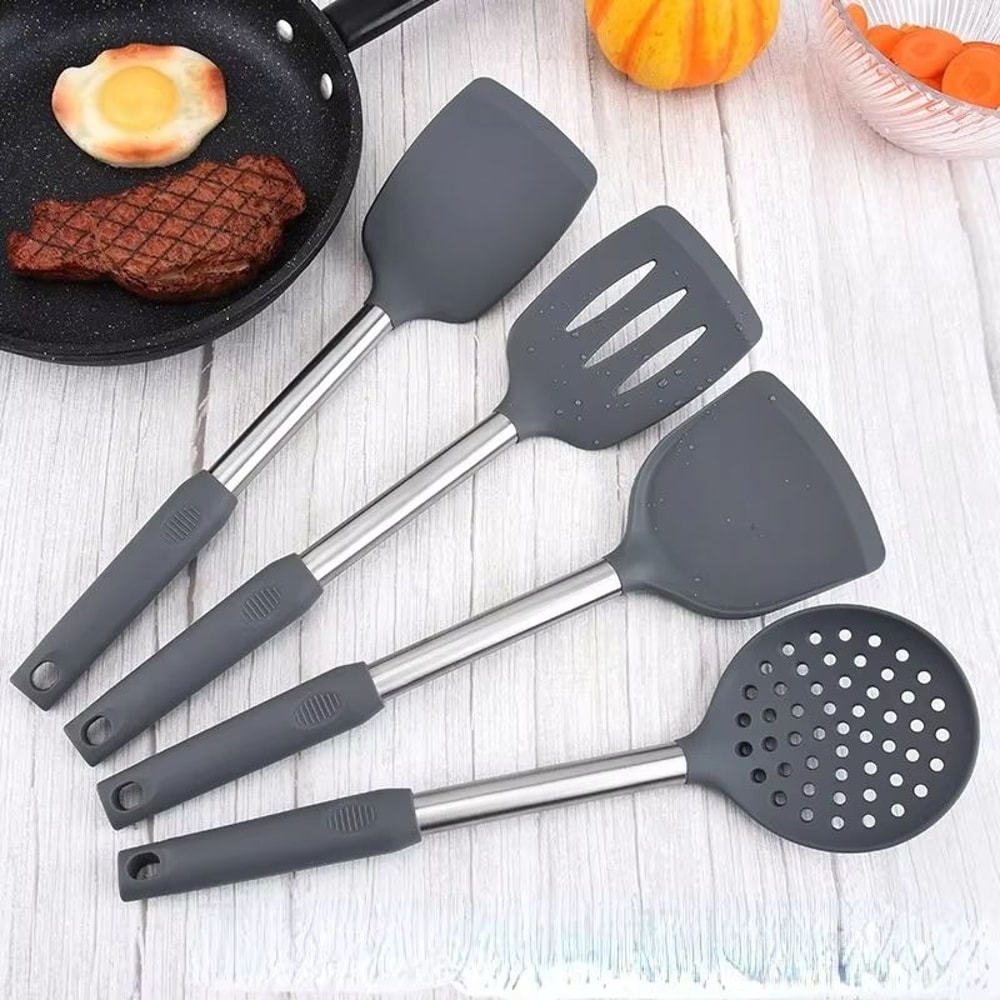 12Piece 360 Rotating Base Silicone Kitchen Utensil Set HeatResistant NonToxic Cooking And Baking To 4