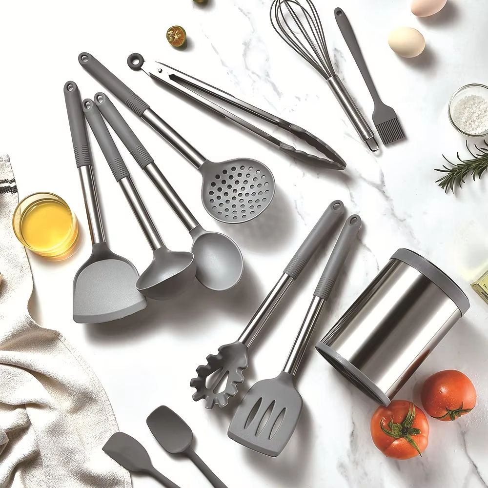 12Piece 360 Rotating Base Silicone Kitchen Utensil Set HeatResistant NonToxic Cooking And Baking To 7