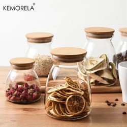 kemorela glass airtight canister with wood lid for tea coffee and kitchen storage