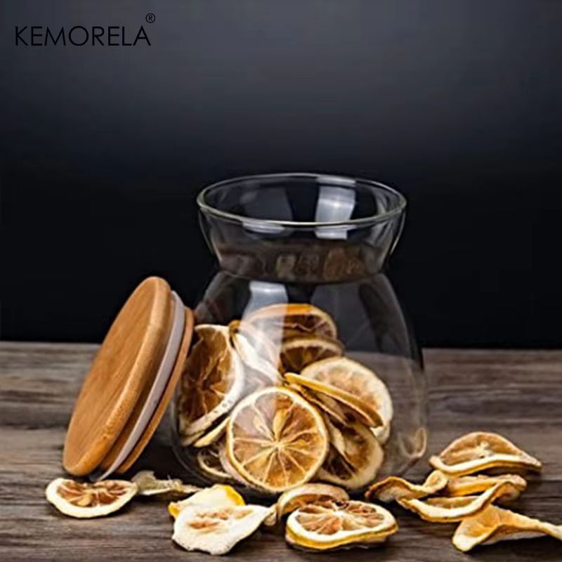 KEMORELA Glass Airtight Canister With Wood Lid For Tea Coffee And Kitchen Storage 5