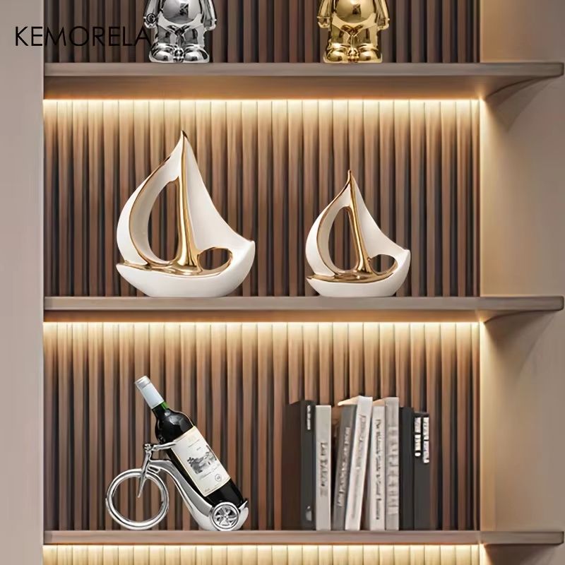 Luxury Ceramic Sailboat Sculpture Decorative Boat Figurine For Home And Office 1
