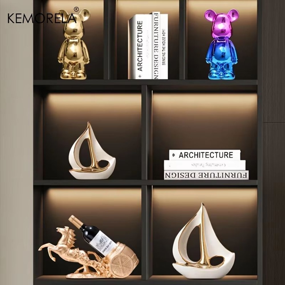 Luxury Ceramic Sailboat Sculpture Decorative Boat Figurine For Home And Office 4