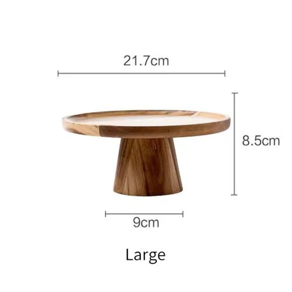 KEMORELA High Stand Wooden Cake Plate Eco Natural Wood Serving Tray 6