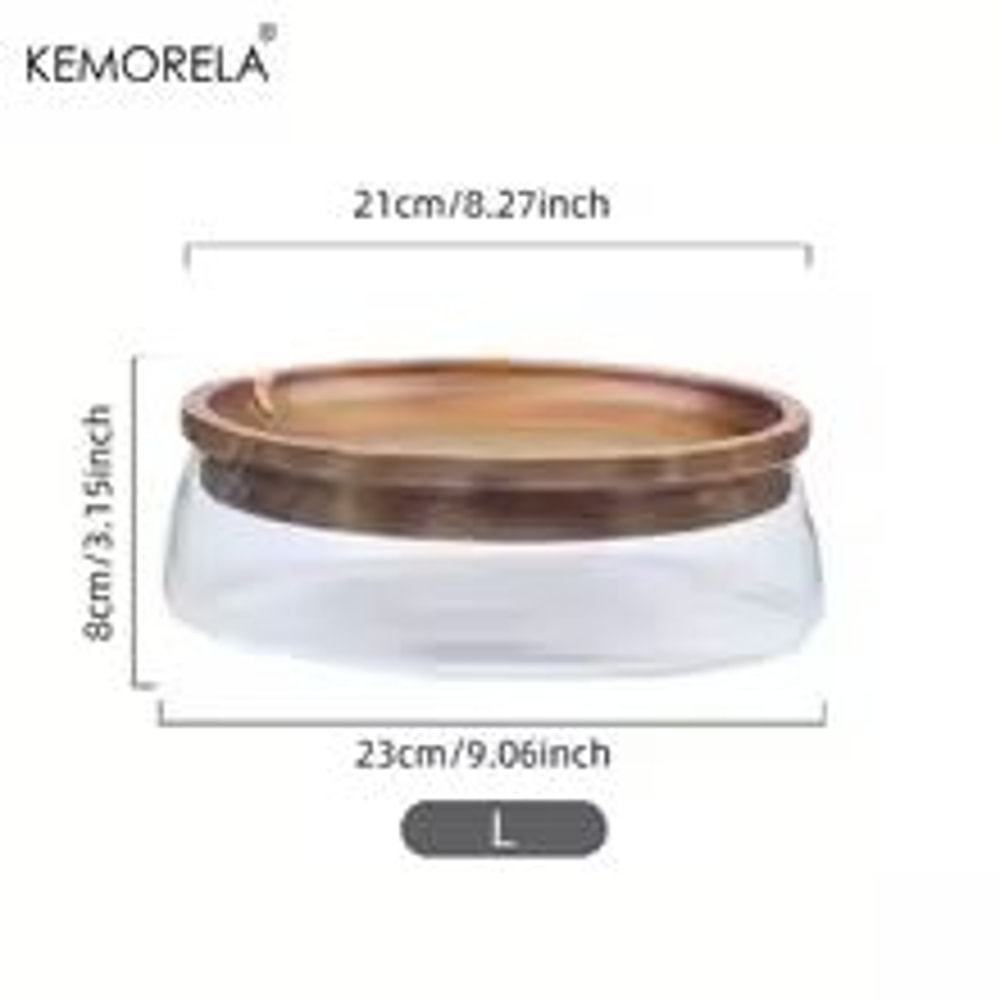 Double Layer Glass Bowl With Wooden Tray And Lid For Kitchen Storage 7
