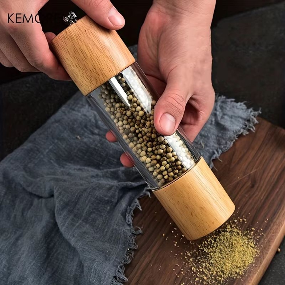 KEMORELA Premium Acrylic Salt And Pepper Grinder Set With Adjustable Wooden Shakers 2