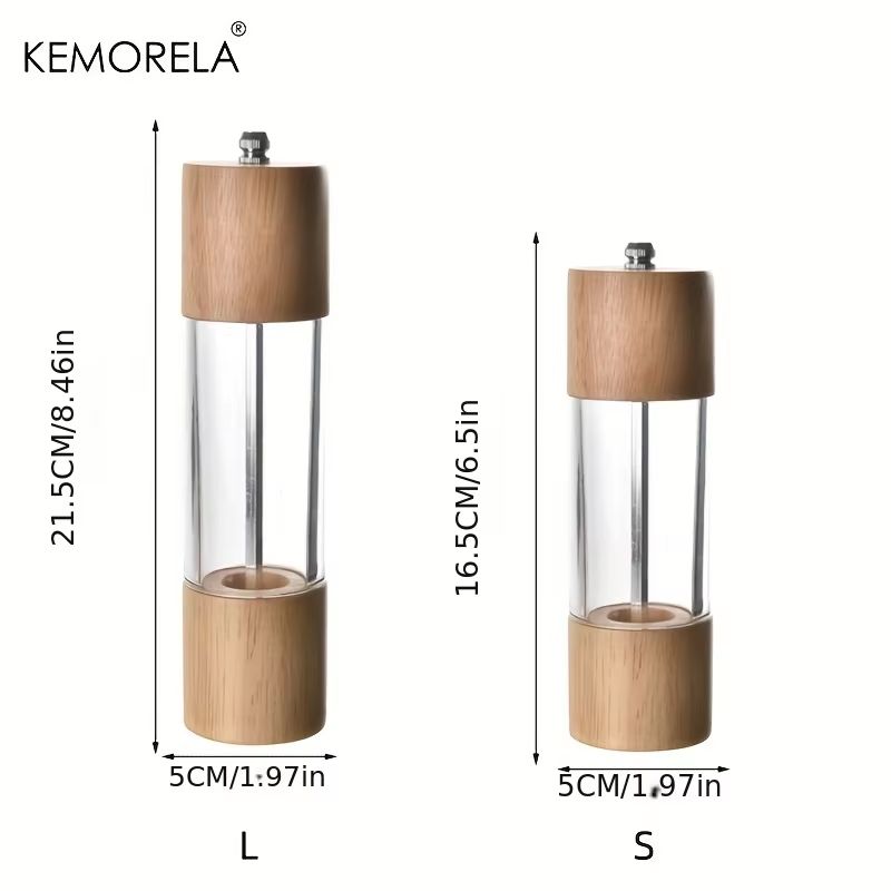 KEMORELA Premium Acrylic Salt And Pepper Grinder Set With Adjustable Wooden Shakers 3